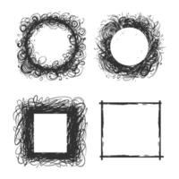 Hand drawn scribble square and round frames vector