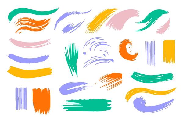Set colorful hand drawn brushes. Brush strokes. Grunge design elements.