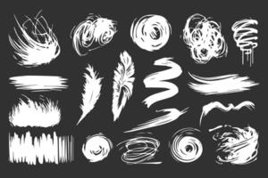 Set of hand drawn white brushes. Brush strokes. Grunge design elements. Ink splashes. vector