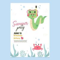 mano dibujado verano fiesta invitación con un serpiente personaje vector