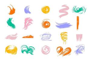 Set colorful hand drawn brushes. Brush strokes. Grunge design elements. Ink splashes. vector