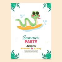 Summer party invitation hand drawn snake character vector