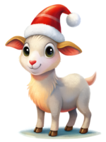 cute goat wearing a santa hat on transparent background png