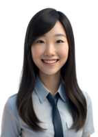 3d style young asia woman in office worker uniform, long hair with smile isolated on transparent background png