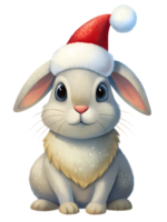 Cute rabbit wearing a Santa Claus hat on transparent background png