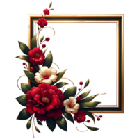 Square Gold Frame Red Floral greenery leaves png