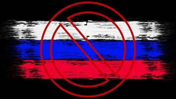 Russian flag with the ban sign above it on black video