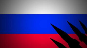 Silhouettes of rocket on the russian flag. Russian-Ukrainian crisis, conflict video