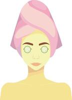 Woman with blanket on head with cucumbers on eyes vector