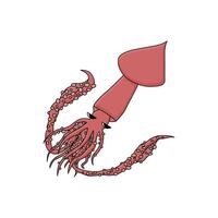 Colossal squid in the ocean. Cartoon hand drawn image of the isolated animal in Antarctica. Polar mysterious squid with tentacles and texture undersea on white background vector