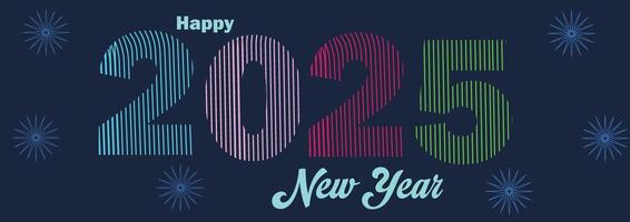 Creative concept of 2025 Happy New Year banner. Design templates with typography logo 2025. Numbers logo 2025 consisting colored of lines. Minimalistic trendy backgrounds, cover, banner vector