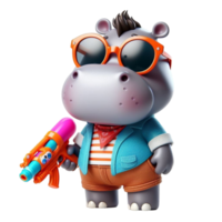 hippo with sunglasses and a gun png