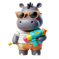 hippopotame avec des lunettes de soleil et une pistolet png