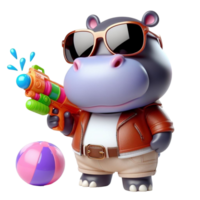 hippopotame avec des lunettes de soleil et une pistolet png