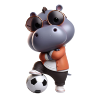 hippo cartoon with sunglasses and a soccer ball png