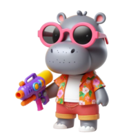 hipopótamo com oculos de sol e uma arma de fogo png
