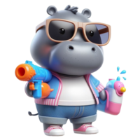 hippopotame avec des lunettes de soleil et une pistolet png