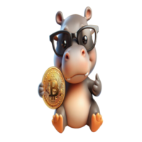 a cute little hippo wearing sunglasses on top of a coin png