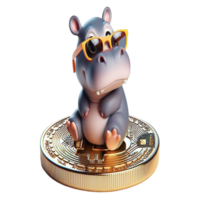en söt liten flodhäst bär solglasögon på topp av en mynt png