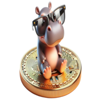 a cute little hippo wearing sunglasses on top of a coin png