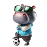 hippo cartoon with sunglasses and a soccer ball png