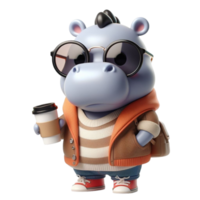 hippopotame en portant une café tasse et portant des lunettes png