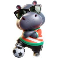 hippo cartoon with sunglasses and a soccer ball png