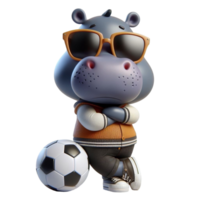 hippo cartoon with sunglasses and a soccer ball png