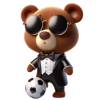 un' cartone animato orso indossare un' completo da uomo e cravatta e Tenere un' calcio palla png