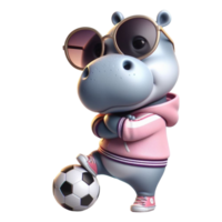 hippo cartoon with sunglasses and a soccer ball png