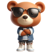 a brown bear wearing sunglasses and a leather jacket png