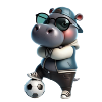 hippo cartoon with sunglasses and a soccer ball png