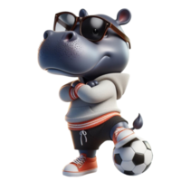 hippo cartoon with sunglasses and a soccer ball png