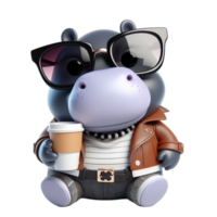 hippopotame en portant une café tasse et portant des lunettes png