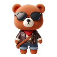 a brown bear wearing sunglasses and a leather jacket png