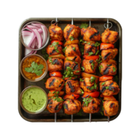 Hähnchen Tikka Kebabs mit Chutney auf transparent Hintergrund png