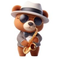 bear wearing glasses and a suit holding a saxophone png