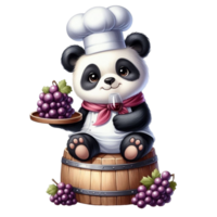 panda Urso chefe de cozinha segurando uma bandeja com uvas e barris png