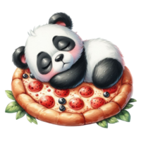 panda bear sleeping on pizza png