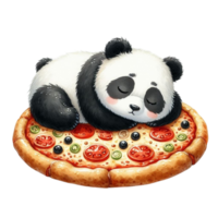 panda bear sleeping on pizza png