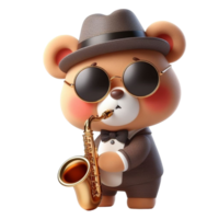 Urso vestindo óculos e uma terno segurando uma saxofone png