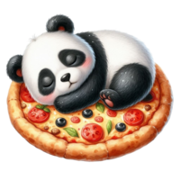 panda bear sleeping on pizza png