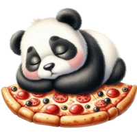 panda bear sleeping on pizza png