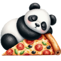 panda bear sleeping on pizza png