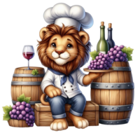 chef lion with grapes and wine png