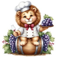 chefe de cozinha leão com uvas e vinho png