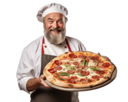 male chef holding pizza png