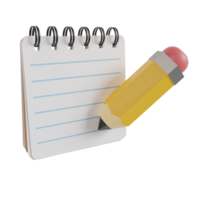 3d caderno com lápis ilustração ícone png