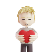 Man Holding A Heart 3d Character png