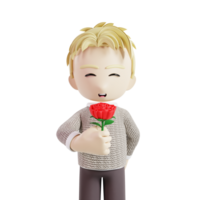 Mann halten ein Blume 3d Charakter png